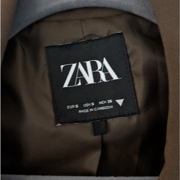 Zara Khaki Brown Basic V-neck Long Sleeve Button Blazer Jacket, size S - Picture 3 of 9